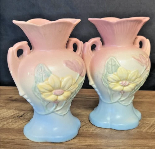 Hull Pottery #4 Soft Pastel Pink Blue Matte Wildflowers 6-1/4"