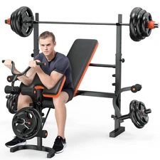 Bench Press, 6 IN 1 Olympic Weight Bench With Leg Extension, Curl and Squat R...