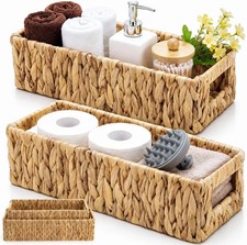 2 Pack Wicker Storage Baskets, Water Hyacinth Holder for Toilet Paper, Rectangul
