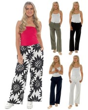 Linen Cotton Trousers Summer Lightweight Pants Wide Fit Bottoms UK Size 10-24