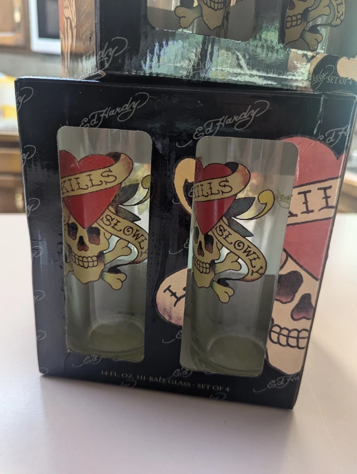 ED HARDY дизайнер черепа очки набор из 8 Hi мяч и двойной старомодный - Изображение 4 из 4