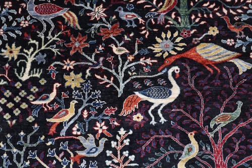 7 x 10 ft Oriental birds black Area Rug Afghan Hand Knotted Veg dye Wool Rug - Picture 5 of 11