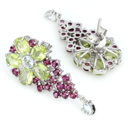 925 Sterling Silver Earrings Oval Peridot Aquamarine Rhodolite Gemstone Jewelry - Picture 3 of 10