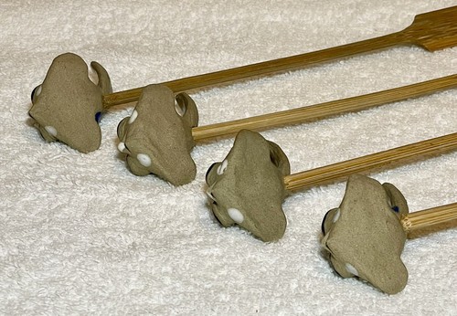 (4) UNIQUE Bamboo Swizzle Sticks w/ Art Pottery Fish End Fishing Boating Camping - Picture 8 of 11