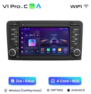 Radio 2 Din 7'' For Audi A3 Android Bluetooth USB GPS Navigator Carplay 2/64