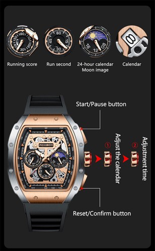 LIGE Foxbox Orologio Uomo Marca Quadrato Quadrante Multifunzione Uomo Silicone Orologio da Polso - Foto 11 di 26