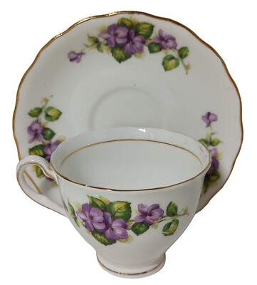 Vintage Colclough Violets Teacup and Saucer Bone China Floral Gold Trim England
