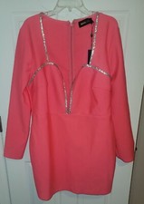 FASHION NOVA LUXE PINK RHINESTONE LONDON LIGHTS BANDAGE MINI DRESS READ DESCRIPT