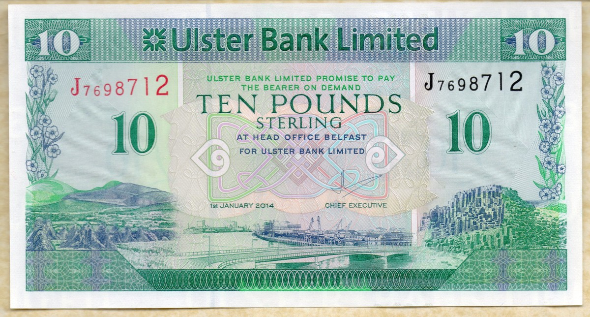 ULSTER bank LTD Belfast £10 ten pound banknote 2012 2014 Real