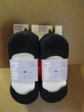 6 PAIR Womens Peds BLACK Low Cut CUSHION N0-SHOW Socks 8-12 EXTENDED S2