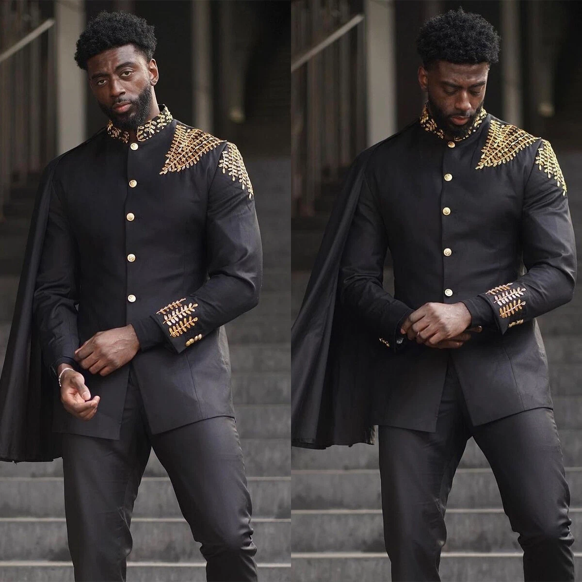 Men's Fashion Jacket Pant 2 Pieces with Detachable Cape Award Ceremony Formal