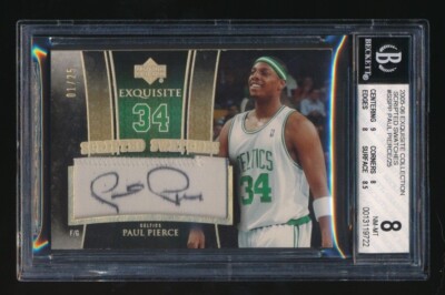 BGS 8 PAUL PIERCE 2005-06 UPPER DECK EXQUISITE SCRIPTED SWATCHES 