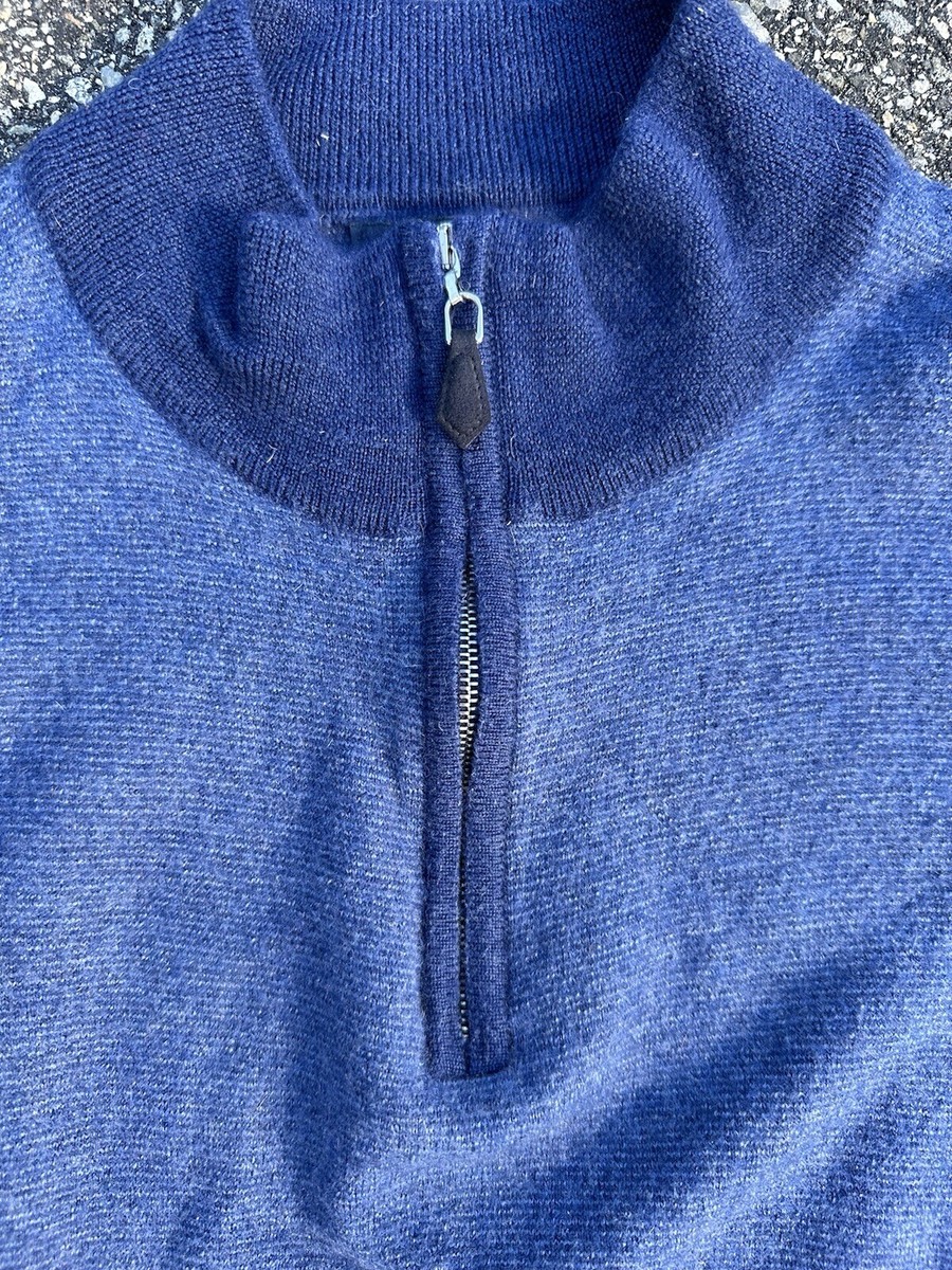 Peter Millar Collection Mens L Blue 1/4 Zip Merino Wool Silk