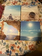 Canvas Beach 8x8 Wall Art Set Of Four NEW 