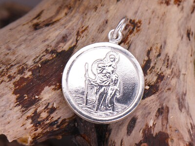 Sterling Silver St Saint Christopher Pendant Travel Protection Necklace 925