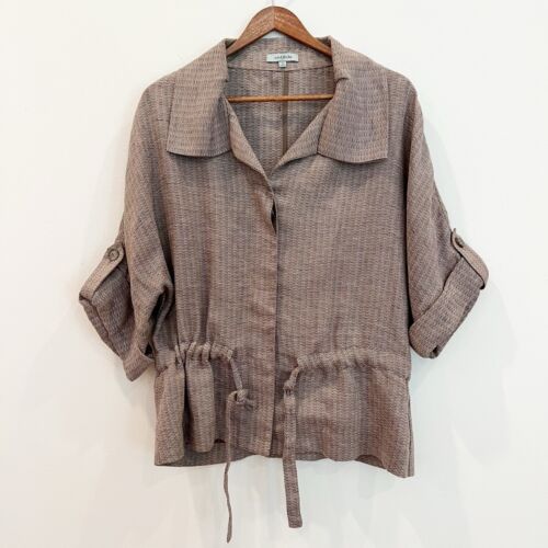 Chaqueta Top Nurture Mujer Manga 3/4 Lino 6 Marrón Lagenlook Cuadrada Artística Costera
