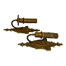 ANTIQUE LOT OF 2 MATCHING HEAVY BRASS EMPIRE WALL SCONCES Light Fixtures 11.25”