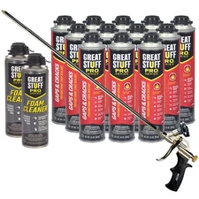 Great Stuff Pro Gaps & Cracks Foam 12 cans, 2 ft Pro Foam Gun, 2 Cans Cleaner