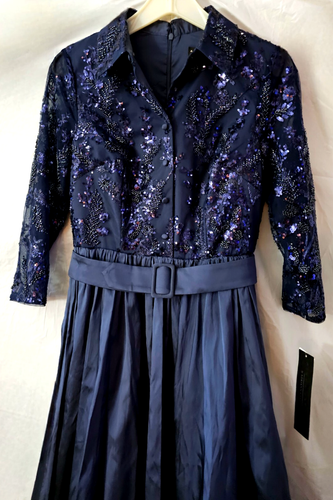 Aidan Mattox Women's Sequin Tulle Belted Gown Size 4 in Twilight - Picture 12 of 19