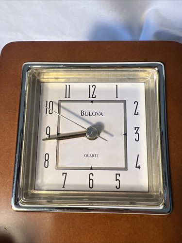BULOVA DESK CLOCK QUARTZ B2294 WOOD/GOLD TONE - Picture 6 of 6