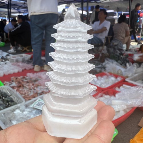 3.8" Natural White stone paste Pagoda of Cultural Prosperity Reiki Heal - Picture 2 of 5