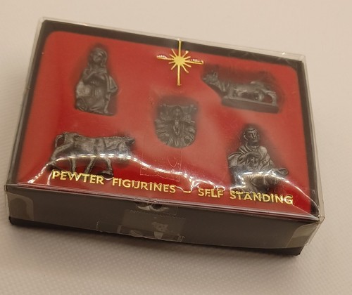 Vintage Hallmark Pewter Nativity 5 pc Holy Family Figurines With Box 1980s - Picture 3 of 5