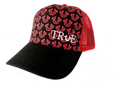 New True Religion Logo Black/Red Trucker Hat One Size