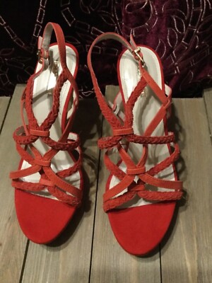 BCBG Generation Candy Apple Red Suede  Strappy Sandals Emmi Size 10M
