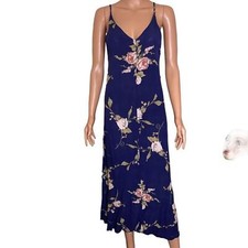 Reformed dress SZ XS Navy blue Maxi V-neck Spaghetti strap floral print blue