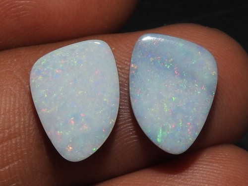 Australian Opal Doublet Smooth Multi Fire Cabochon Matched Pair/15X10X3MM/MS - Picture 5 of 9