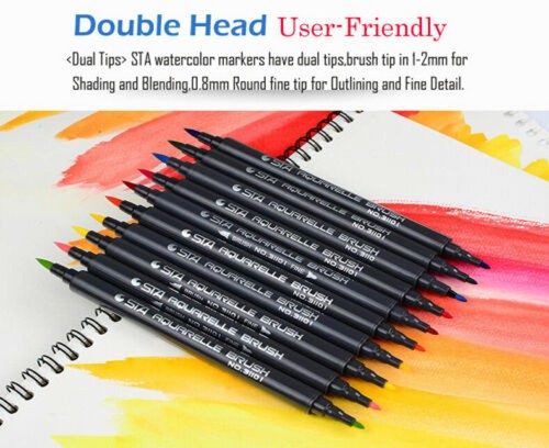Fineliner Tip Set Drawing 12 Colors STA Dual Brush Water Based Art Marker Pen F - Picture 8 of 9