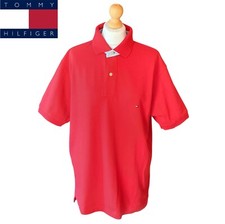Tommy Hilfiger Men's Regular Fit Red Polo Shirt Size L Embroidered Hilfiger Logo