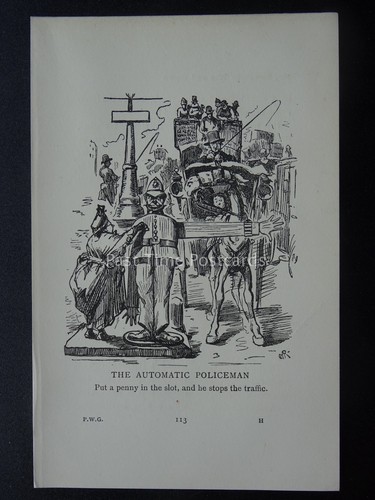 Police & Law THE AUTOMATIC POLICEMEN 1d IN SLOT STOPS THE TRAFFIC c1905 Cartoon - Picture 2 of 2