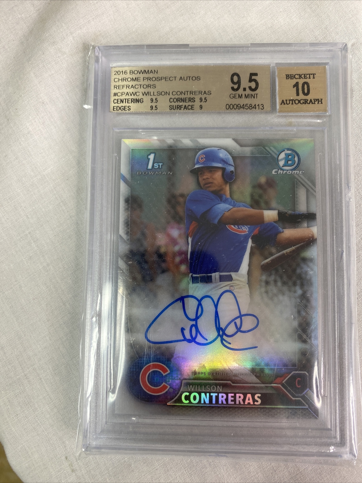2016 Bowman Chrome Prospect Auto Refractor 122/499 Willson Contreras BGS 9.5/10