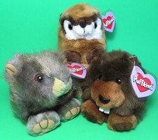 Swibco Puffkins "CHOMPER"/Beaver, "NUTTY"/Squirrel, "SCOOTER"/Chipmunk, 3pc Set 