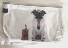 Vinyl Zipper Pouch /Cosmetic Bag 8.5" X 5" Anthropomorphic Dog Lover