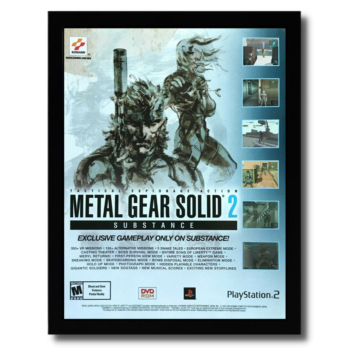 Metal Gear Solid 2: Substance Framed Print Ad/Poster Official PS2
