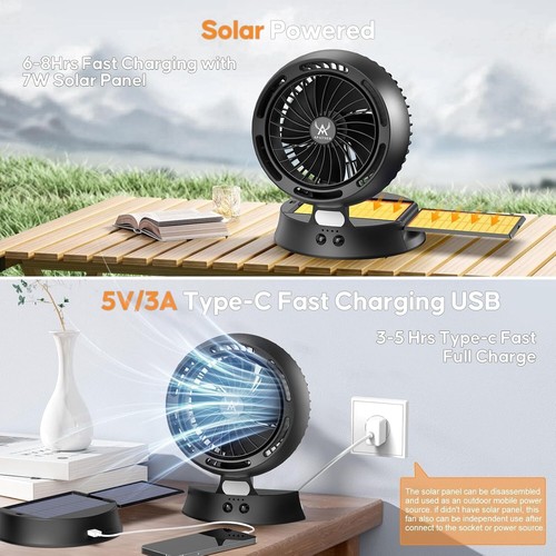 Wiederaufladbarer Solar Ventilator Outdoor für Camping - 10400Mah Batteriebetriebene Ventilatoren Sola - Bild 5 von 11