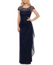 Xscape Blue Embellished-Neckline Gown L40806 Womens Size 14