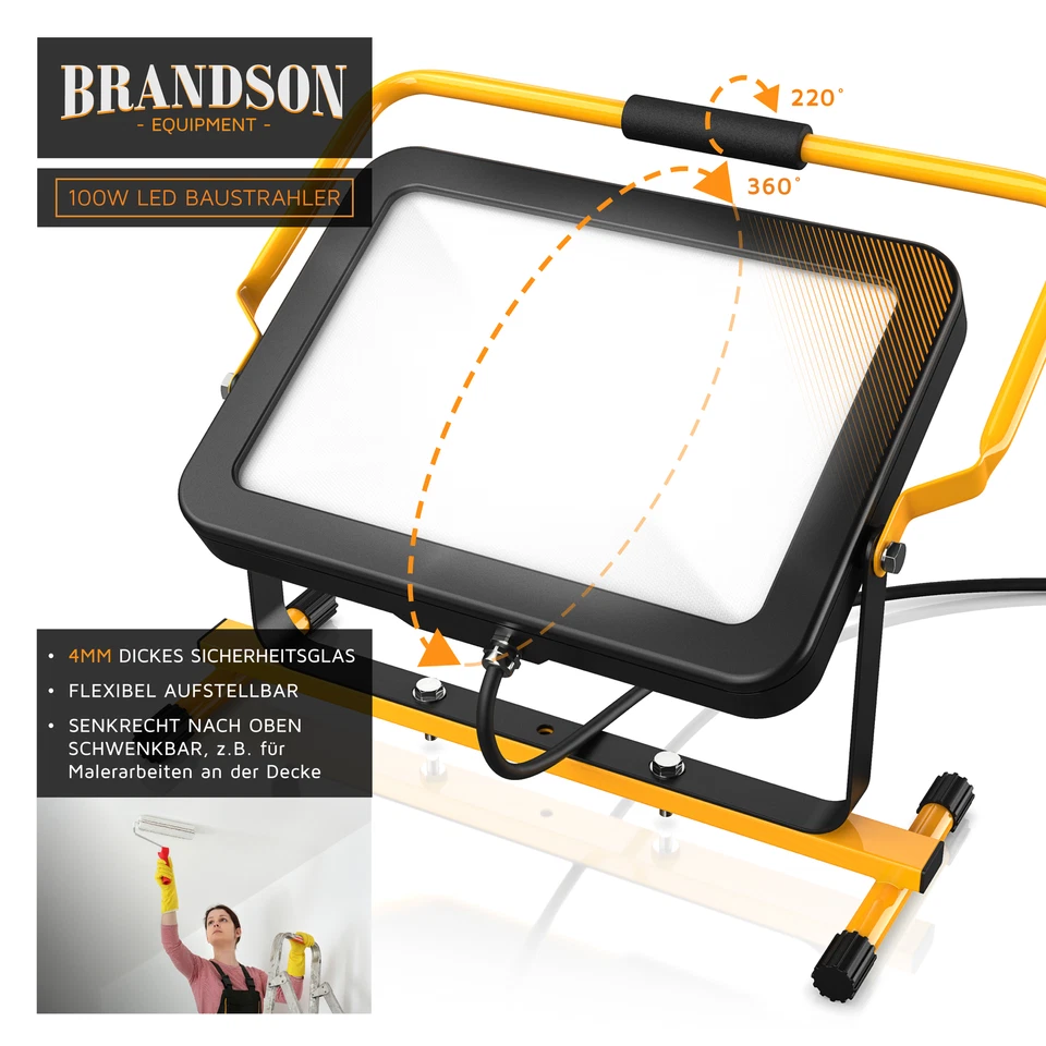 Baustrahler Brandson 100W LED Profi Arbeitsleuchte Arbeitsscheinwerfer IP65 - Bild 3 von 4