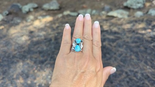 Navajo Kingman Turquoise Ring Sterling Silver Handmade Jewelry Sz 7.75US** - Video 1 of 1