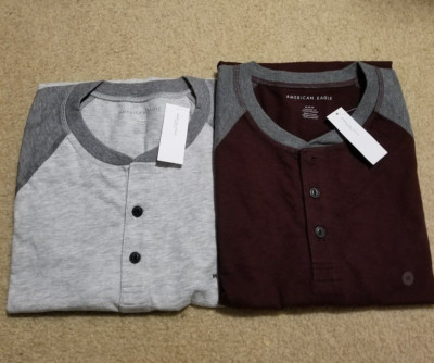 L or LT NWT AEO American Eagle Short Sleeve Henley Tee 4 Colors MT