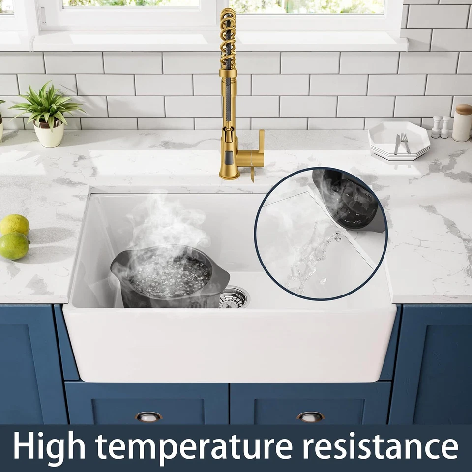 24 Inch White Farmhouse Sink Apron Front Farm Sink With Bottom Grid and Strainer - Image 3 of 4