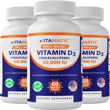3 Pack - Vitamatic Vitamin D3 50,000 IU (as Cholecalciferol) 60 Veggie Capsules