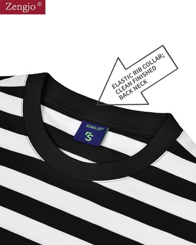 Men's Medium Black And White Stripe Long Sleeve T Shirt Casual Cotton Spandex - Picture 2 of 5