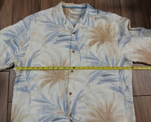 Tommy Bahamas Shirt Men's Size Large 100% Linen Beige/Blue Hawaiian - Picture 6 of 7