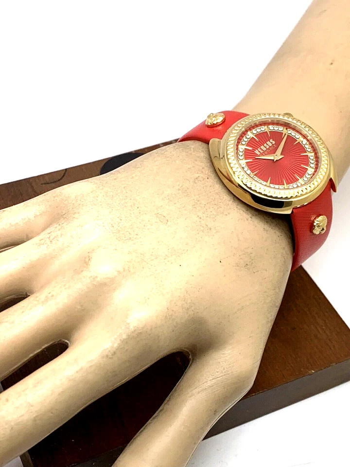 Versus by Versace Women's Watch VSPHF3021 Red Dial Gold Case Leather Band 38mm - Image 3 of 4