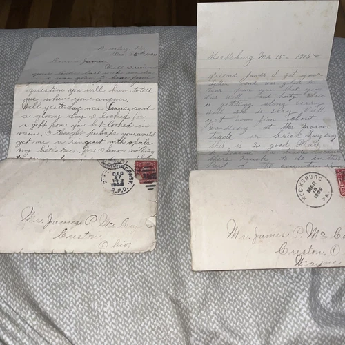 2 Antique 1905 Letters to Creston Ohio Moving To Pittsburgh for Masonry Bricks