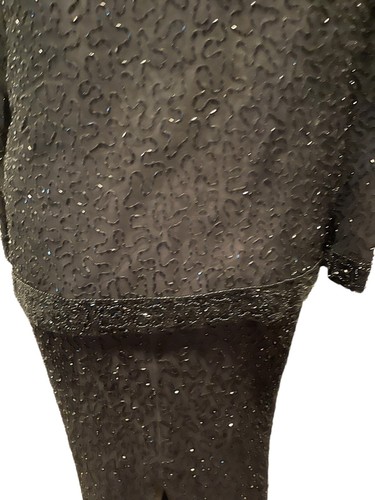 Vintage Laurence Kazar Black Silk Sequin Beaded Formal Evening Gown & Jacket S - Picture 5 of 12