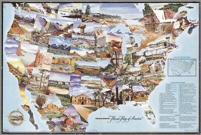12301.Decor Poster.Vintage Interior wall design.Mirror map of America.Travel